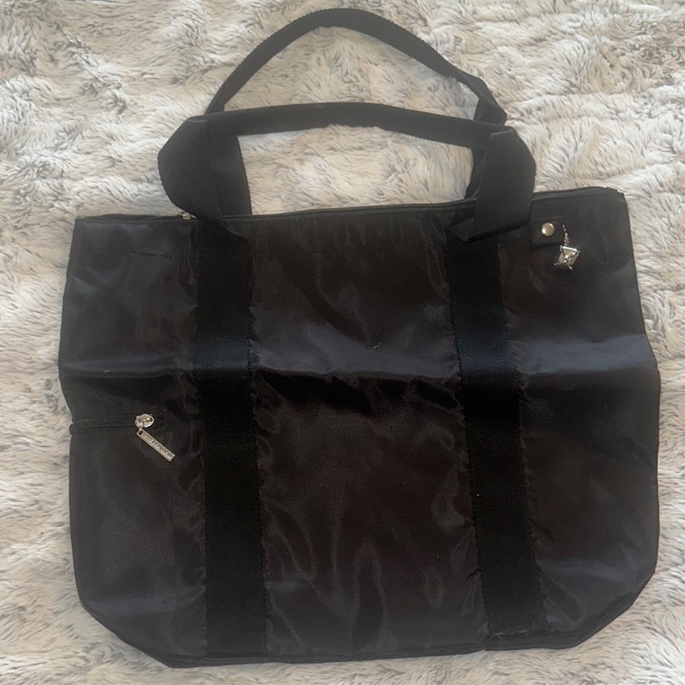 Bath & Body Works Black Nylon Toteβ Bag Zebra Print Lining Zip Top Shoulder Bag